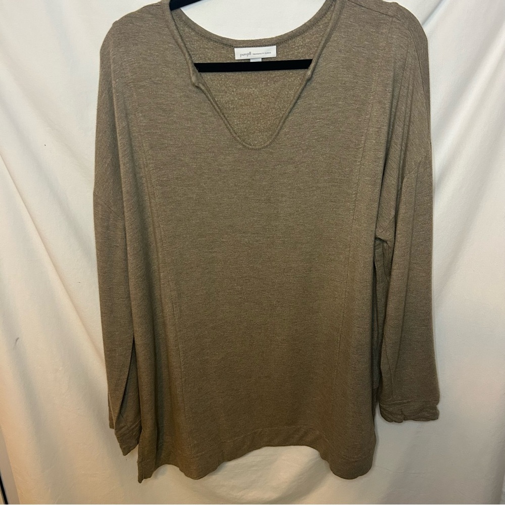 Beige Long  Sleeve Relaxed Tunic Top